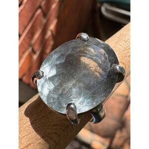 Unusual Aquamarine Dark Blue Sterling 925 Silver Statement Ring USA 7.5
